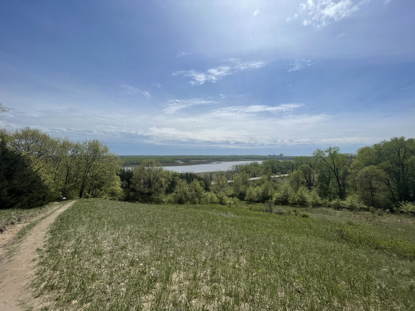 A wide view from a trail overlooking Rice Marsh Lake and the surrounding wetlands